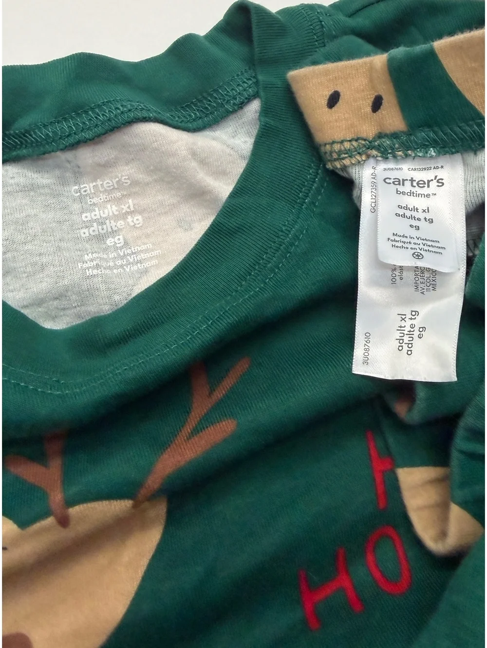 Carter’s Adult Reindeer 100% Cotton Snug Fit 2-Piece Pajamas Green Christmas